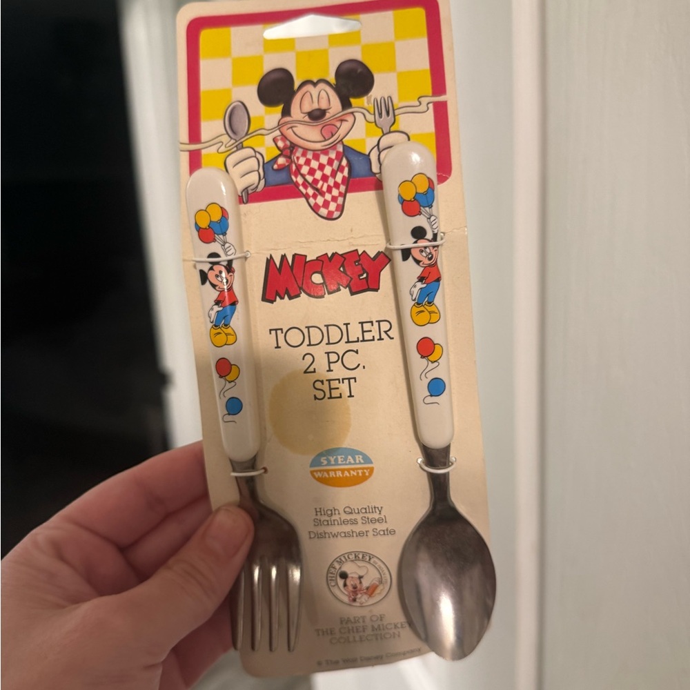 New Vintage Disney Toddler Child Silverware Mickey Mouse Spoon & Fork Set